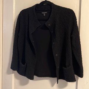Black Textured Eileen Fisher Blazer XS Pockets